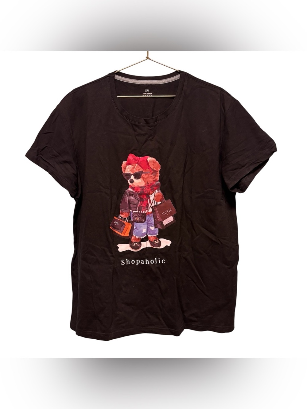 5for20 SHEIN shopping bear cotton black T-shirt